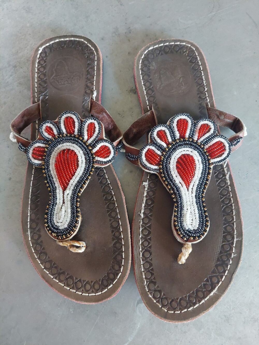 African Maasai Women Female Genuine Leather Beaded Flip-Flop sandals BOHO